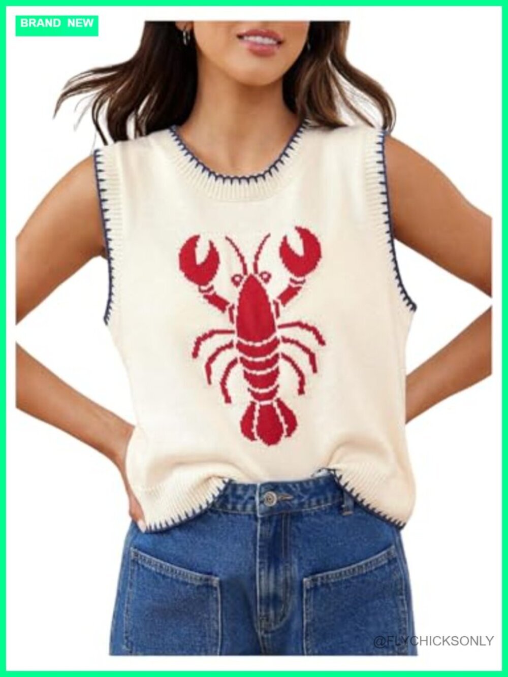 Crochet Lobster Tank Top Sleeveless Knit Sweater Vest Y2K Summer Tunic